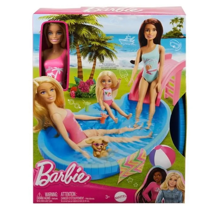 Barbie-Poupée et accessoires-Coffret poupée blonde avec piscine de rêve HRJ74-5