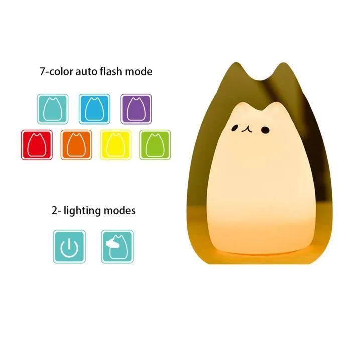 LED Veilleuse pour enfant Rechargeable 8 couleurs Lampe en Silicone Chambre d'enfant bébé souples en silicone Contrôlable par Touche-1