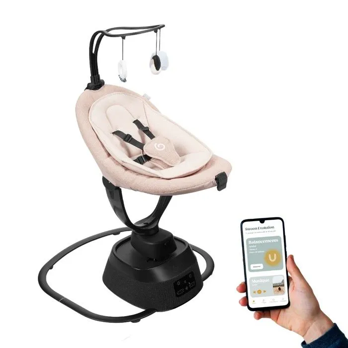 Babymoov Balancelle Bébé Electrique Swoon Evolution Mocca - Connectée Application mobile - Streaming musical, Enregistrement voix-0