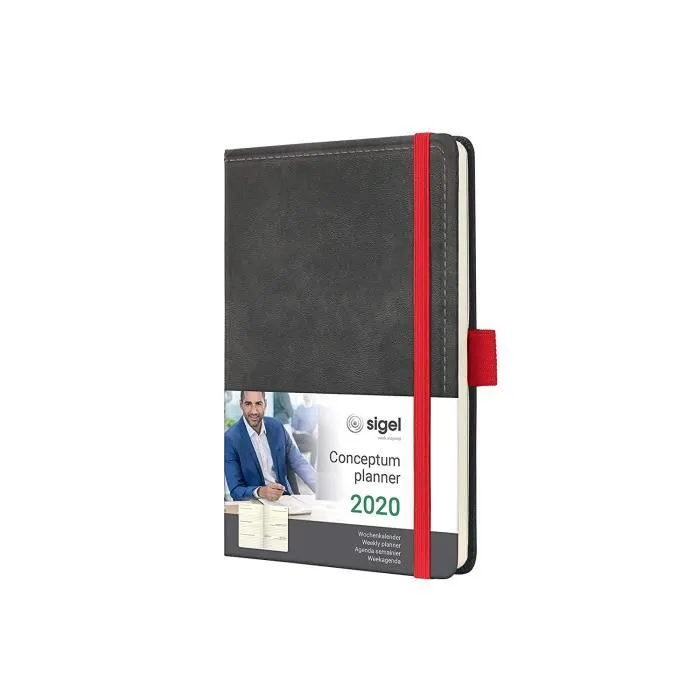 Agenda semainier - Sigel - Conceptum 2020 - Couverture rigide - 9,5 x 15 cm - Vintage gris foncé-0