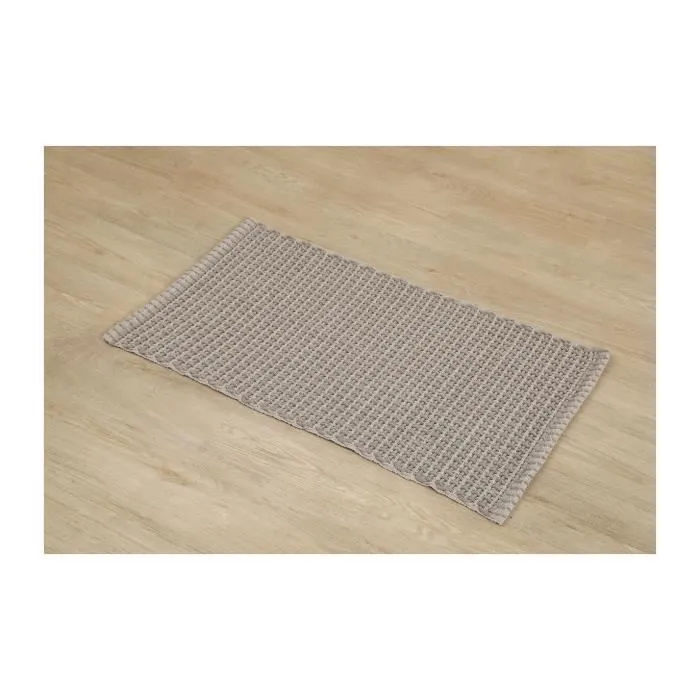 TENDANCE - Tapis de salle de bain Taupe en Polycoton tressé 50 x 90 cm-1