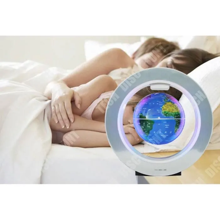 TD® Globe terrestre flottant magnétique lumineux enfant vintage interactif lévitation LED bleu espace boule plastique lampe couleur-2
