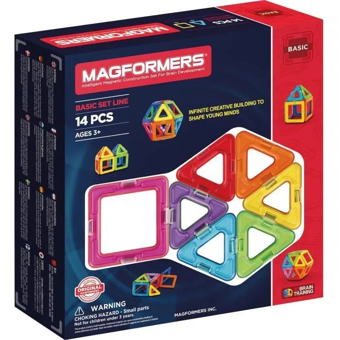 Magformers Basic 14pcs set - Jeu de construction magnétique pour enfant - Jeu éducatif constitué de formes multicoleres - 14pcs-1