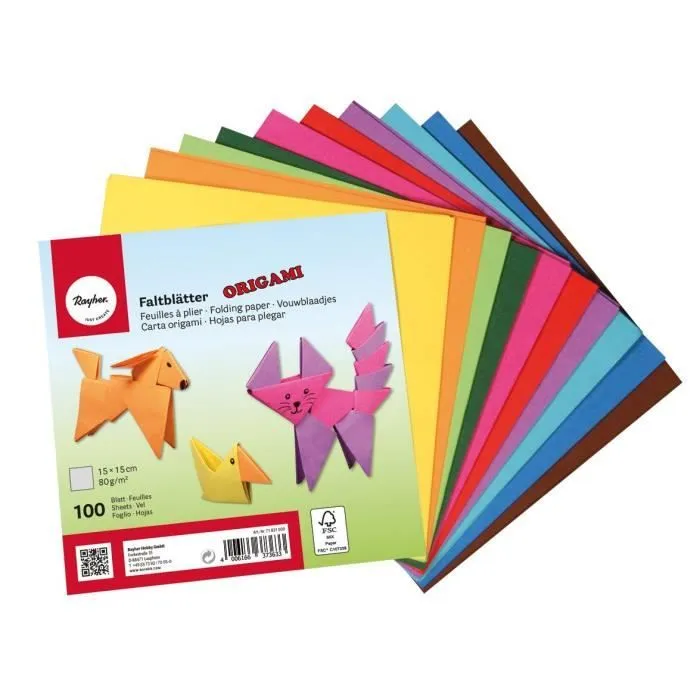 Papier origami - Rayher Hobby - Dépliants double face - Lot de 100 feuilles - FSC Mix Credit - Multicolore-0