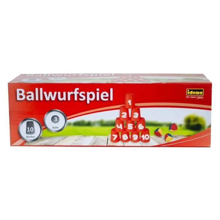 Jeu de Lancer de Balle - IDENA - 10 Gobelets et 3 Balles - Multicolore - Extérieur-1