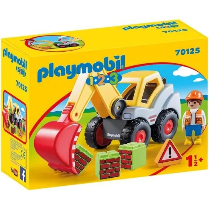 Pelleteuse PLAYMOBIL 1.2.3 - Modèle: Pelleteuse - Couleur: Jaune - Pour Enfant de 18 mois et plus-0
