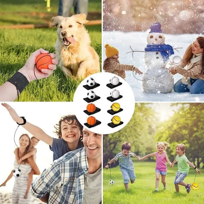 8 Pièces Balles Rebondissantes pour Poignet, Balles De Bande De Poignet avec Et Corde, Balles de Retour Poignet Jouets de Bracelet p-3