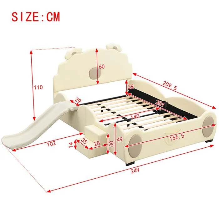 Lit enfant - Non spécifié - 140x200cm - Beige - Design ours - Toboggan inclus-3