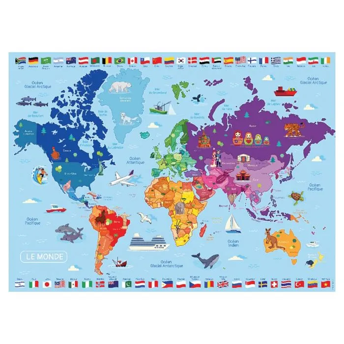 Puzzle 250 pièces : Carte du monde Coloris Unique-1