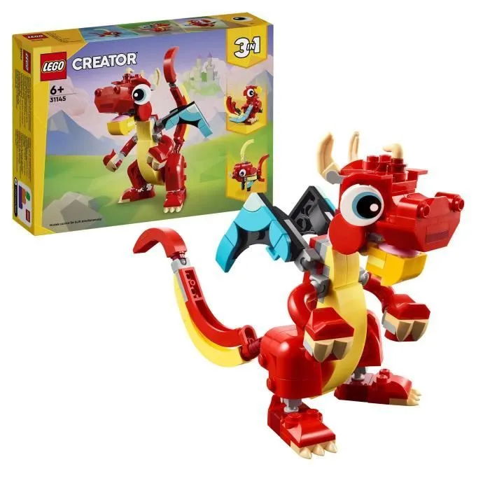 LEGO® 31145 Creator 3en1 Le Dragon Rouge; Jouet avec 3 Figurines d'Animaux, dont un Dragon Rouge, un Poisson et un Phénix-0