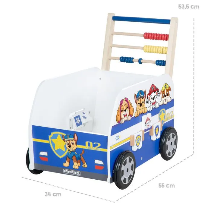 ROBA Pat Patrouille Trotteur Bébé - Bus et Chariot Enfant - Horloge Boulier et Éléments à Tourner - Motif Chiens - Bois Bleu - Blanc-5