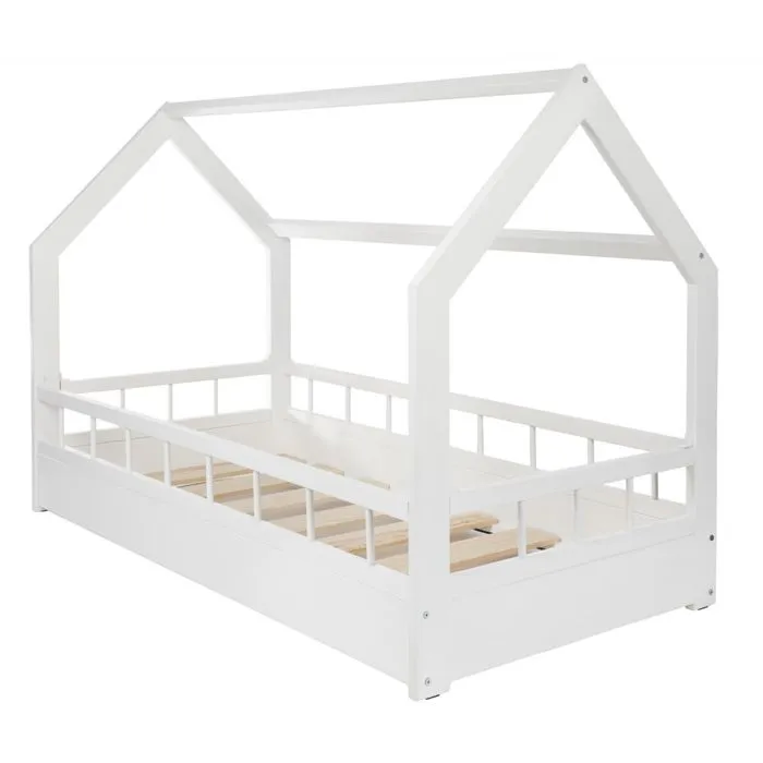Lit maison cabane Velinda 275011 - 1 place - Bois massif - 80x160cm - Blanc-0