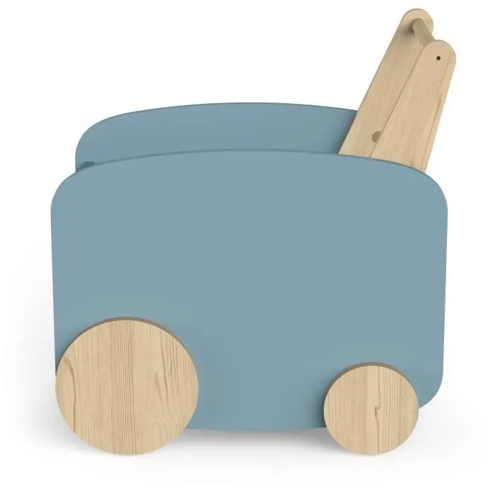 Chariot de rangement à roulettes - FIRMIANA - Style scandinave - Bleu orage et bois naturel - 49,8 x 35 x 52,5 cm - DEMEYERE-1
