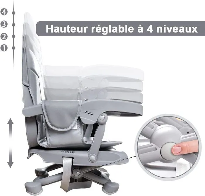 Réhausseur Chaise Enfant Pliable Haute Bébé Portable, Siège Bébé, Chaise repas en Hauteur Réglable, Plateau Amovible, avec Coussin-3