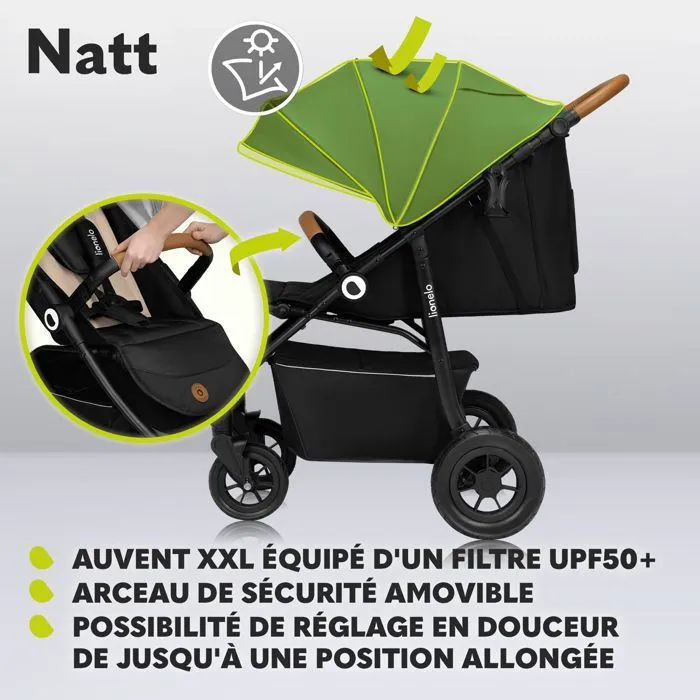 Poussette tout terrain LIONELO Natt - Grandes roues gonflables - Légère & pliable - Jusqu'à 22 kg - Vert-3