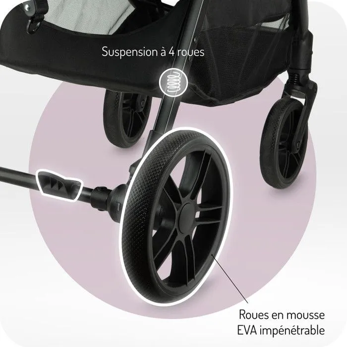 MoMi CLARA Poussette - De 0 mois à 22 kg - Kit d'accessoires – Sac - Barre de sécurité rotative - Poignée réglable – Bordeaux-5