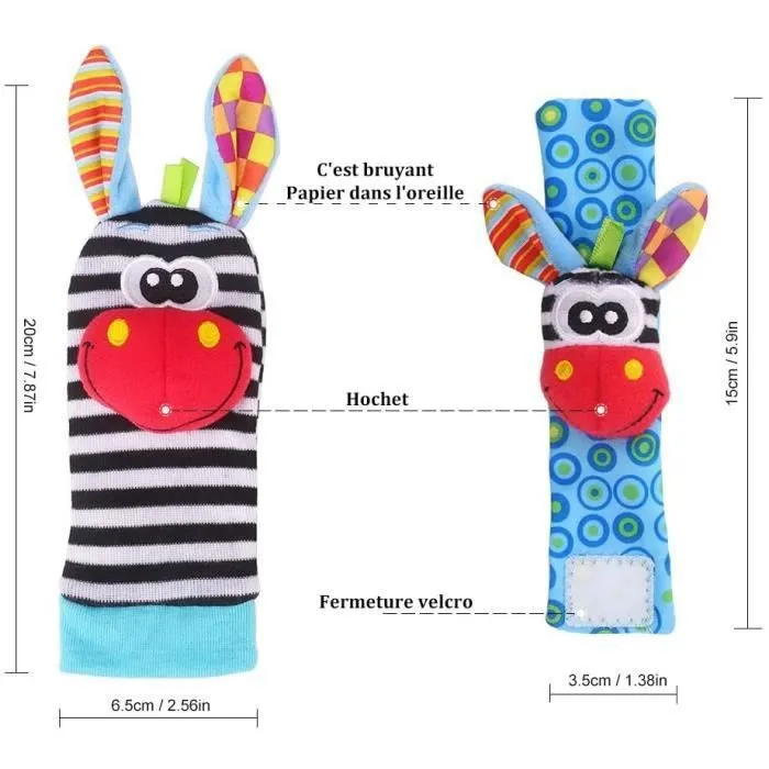 Hochet bébé - jouet eveil bebe montessori - Chaussette bracelet bébé - 0 à 6 Mois-1