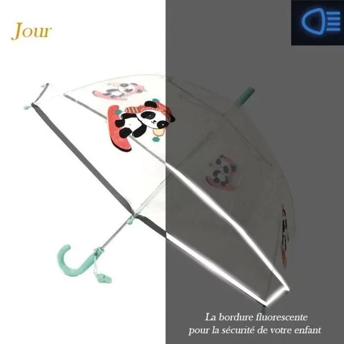 Parapluie enfant transparent Panda - SMATI - Cloche - Résistant au vent - Bande réfléchissante-3