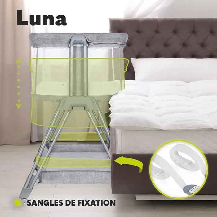 Lit cododo LIONELO Luna - 4 x Roulettes -Matelas inclus - Jusqu'à 9 kg - Hauteur et inclinaison réglables - Gris-4