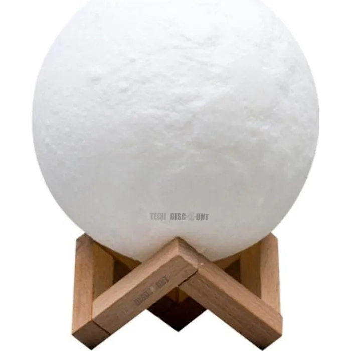 TD® Lampe 3D de Lune - Port d'USB - Support en bois - 20 cm-0