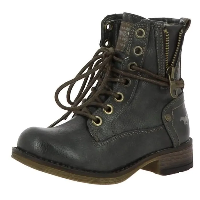 Bottines Mustang 5026-619 pour filles - Fermeture pratique par zip - Fourrées - Bleu graphite-0