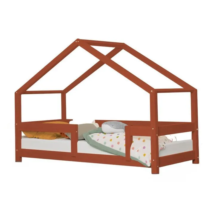 Lit cabane enfant LUCKY 70 x 160 rouge brique-0