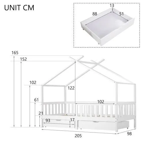 Lit cabane pour enfant - LIBERTÉ - 200x90 cm - Bois massif - 2 tiroirs - Blanc-0