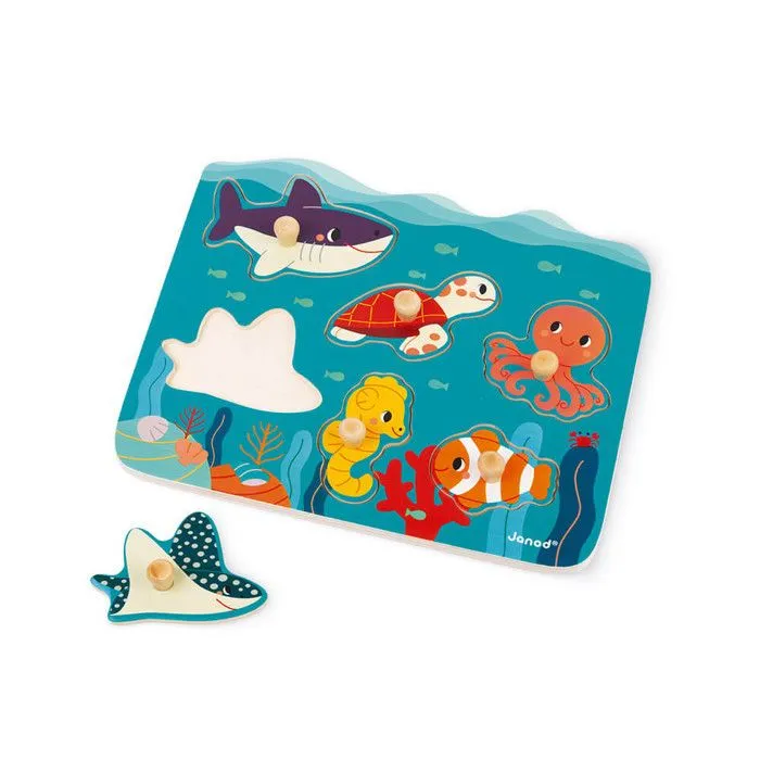 Puzzle en bois animaux marins - JANOD - J08619 - Moins de 100 pièces - Mixte - Bleu-3