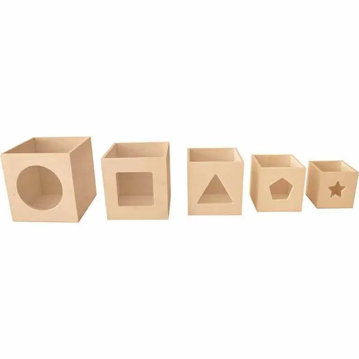 Cubes empilables - Bois - 5 pièces - Personnalisables - Dimensions de 6,5 à 12 cm - Décoration créative-1