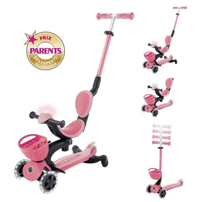 Globber - Trottinette évolutive GO UP BABY 360 LIGHTS - Rose Corail-2