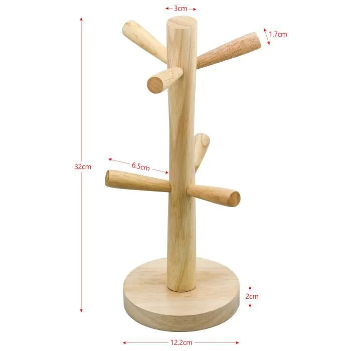COCOCITY Arbre à Mugs en Bois avec 6 Branches, Arbre à Tasses en Bois Porte-Tasses Arbre pour Rangement de Maison - En bois-3