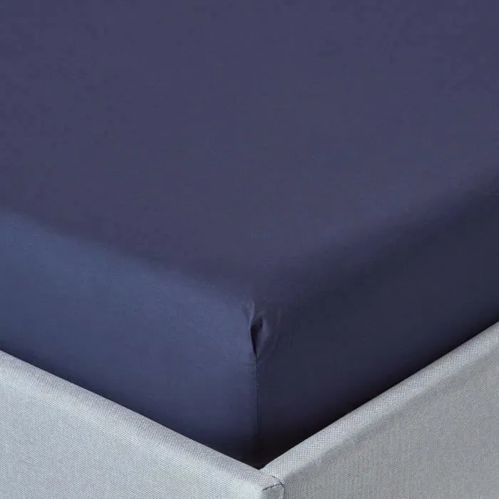 Drap-housse uni 150 x 200 cm 100% coton égyptien 200 fils coloris bleu marine-0