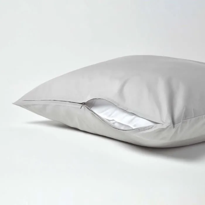 Taie d'oreiller - Homescapes - Gris Argenté - 100% Coton Égyptien - 80 x 80 cm - 200 Fils-2