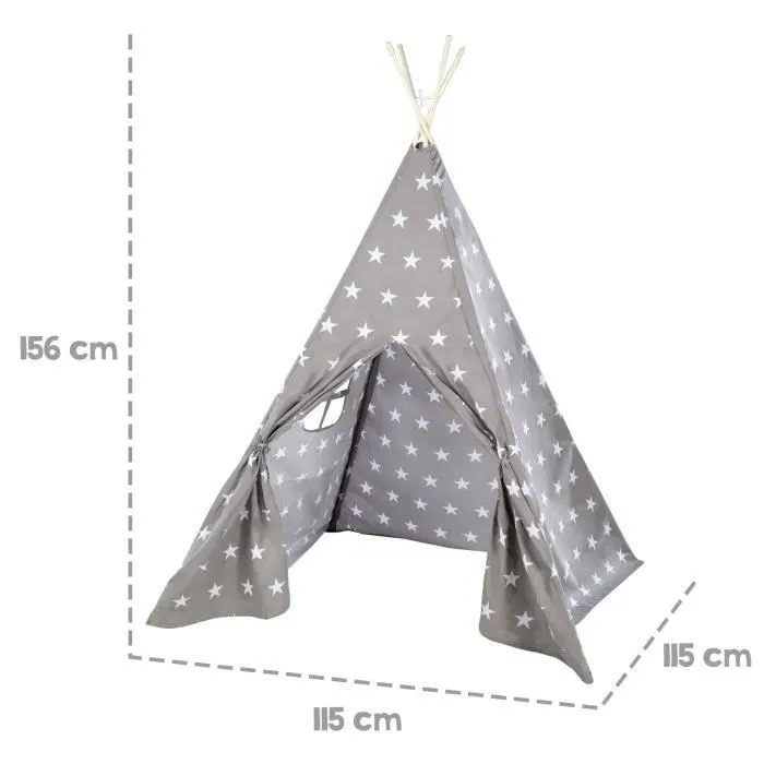 ROBA Tente de Jeu Little Stars - Tippi Tente Exterieur / Intérieur pour Enfants - Imprimé Étoiles - Gris-2