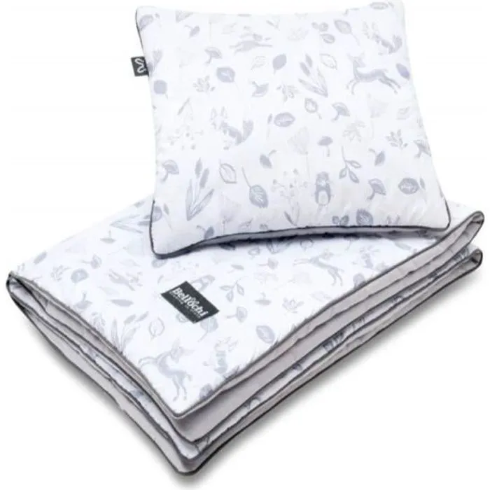 Bellochi Set de Couette Bebe 75x100cm et Coussin Enfant 30x40 cm - Réversible et Lavable - 100% Coton - Forêt-0