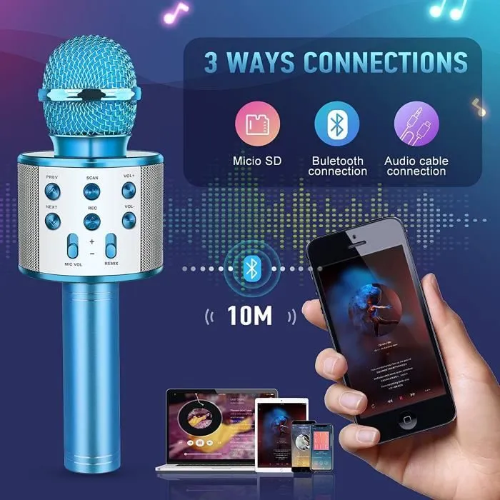 Microphone Sans Fil - Non spécifié - Portable - Bluetooth - Enregistreur - Cadeau Anniversaire-3