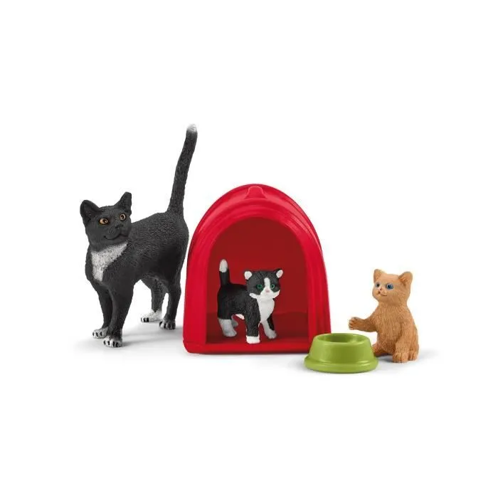 Coffret Aire de jeu pour chats adorables, figurines d'animaux avec chats, pour enfants dès 3 ans, Schleich 42501 Farm World-3
