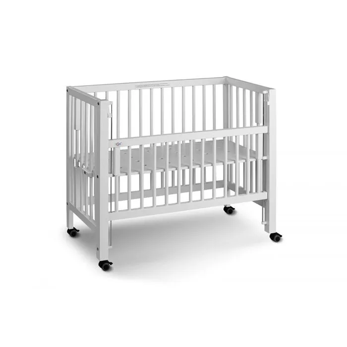 Lit bébé à barreaux cododo Maxi Boxspring en hêtre massif blanc 50x90 cm-0