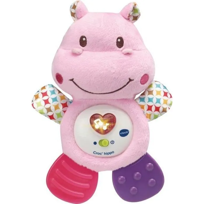 VTECH BABY - Hochet Croc'Hippo - Peluche Texturée Rose-0