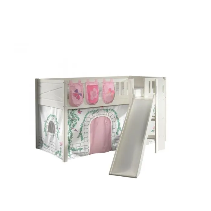 Lit Mezzanine avec Toboggan et Rideau Birdy - Vipack - Scott - Blanc - Enfant - 207x203x114cm-0