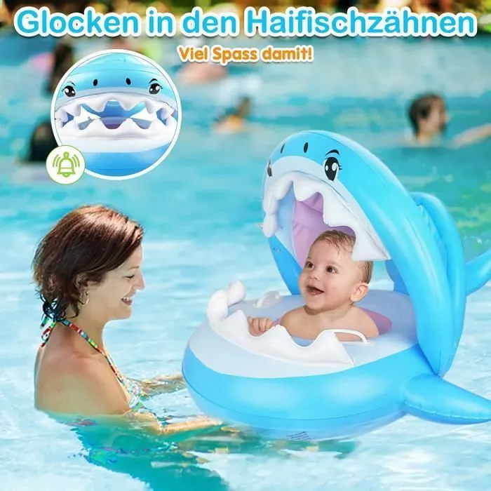 Bouee Bebe avec Toit de Protection Solaire Bouee Siege Bebe avec des Cloches à l'intérieur Flotteurs Bébé de 6 Mois à 36 Mois-2