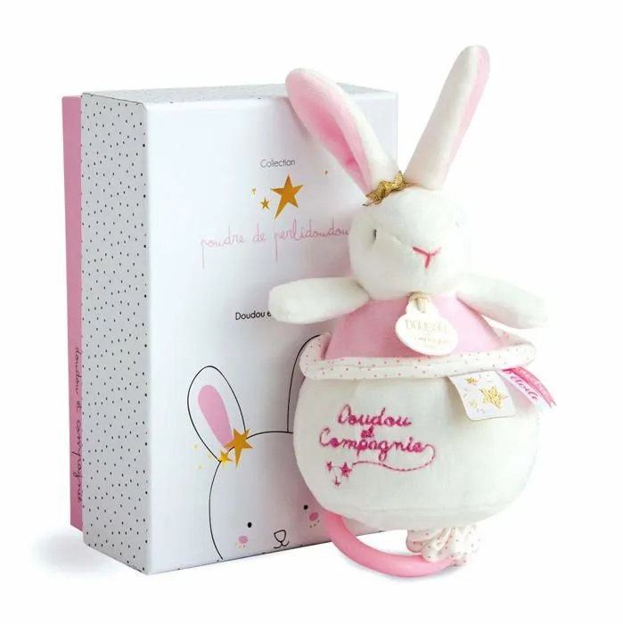 DOUDOU ET COMPAGNIE - Lapin Fleurs - Peluche musicale pour bébé - Blanc et rose - 15 cm-1