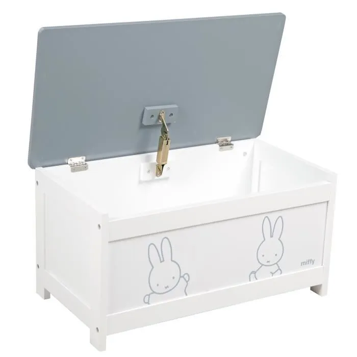 Coffre à Jouets miffy® pour Enfant - Meuble de Rangement en Bois 2 en 1 - Blanc / Motif Lapin Gris - ROBA-1