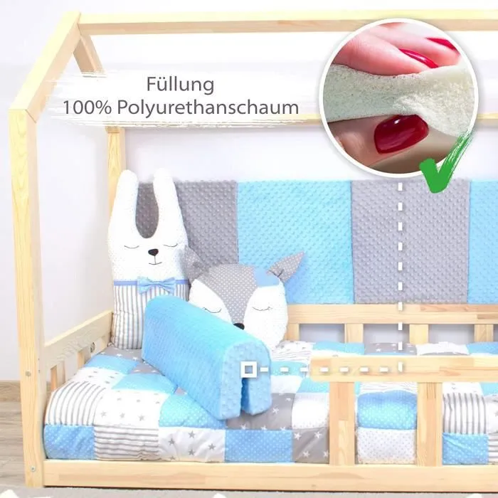 Tour de lit bébé complet respirant protège-lit bord en mousse Blue Minky - TOTSY BABY - 90 cm-1