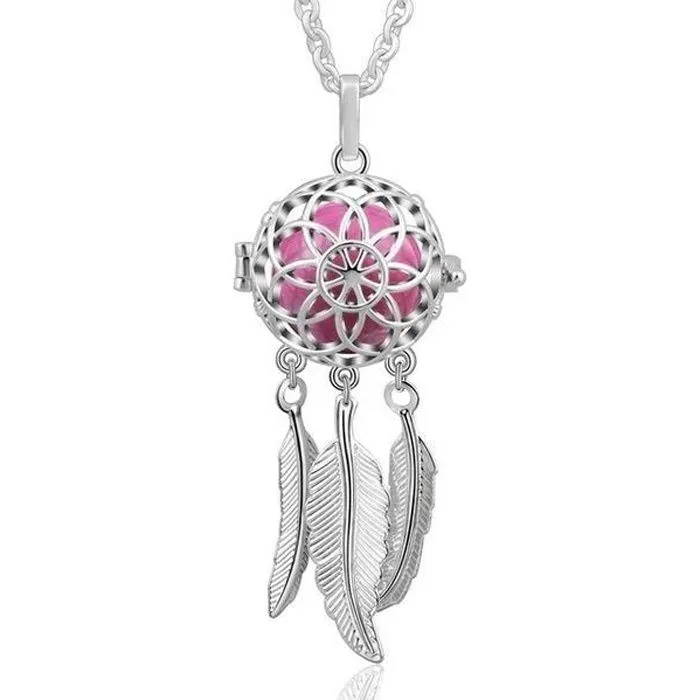 Collier Bola de grossesse fleur attrape-rêves grelot rose-0