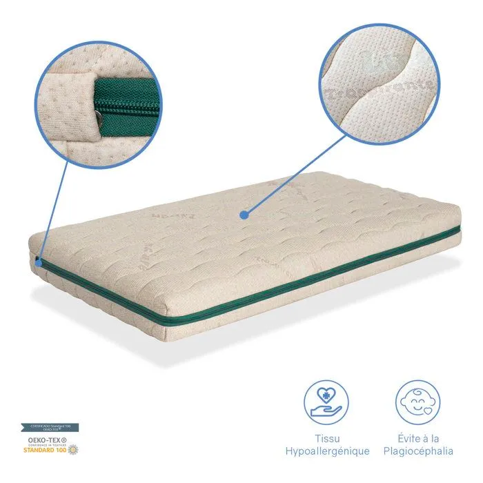 Matelas bebe ORGANIC CANDY 60X120 Epaisseur 11 CM - Déhoussable, lavable, mousse à mémoire de forme et respirant-1