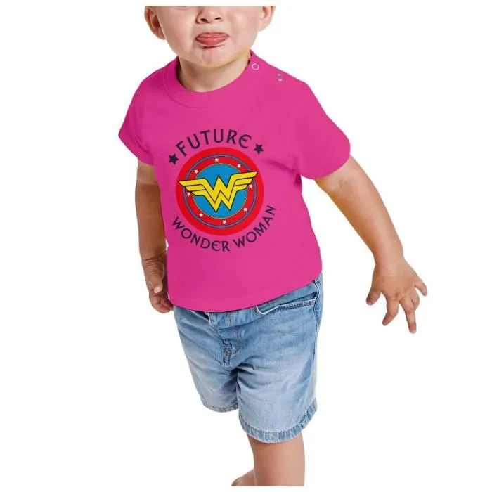 T-shirt Bébé Manche Courte Rose Future Wonder Woman Super Heroine BD Maman-1