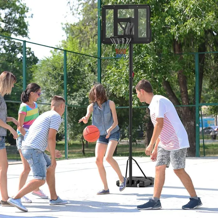 Panier de basket SPORTNOW sur pied hauteur réglable de 2,35m à 3,05m avec roulettes, panneau arrière solide, Base de Lestage-2