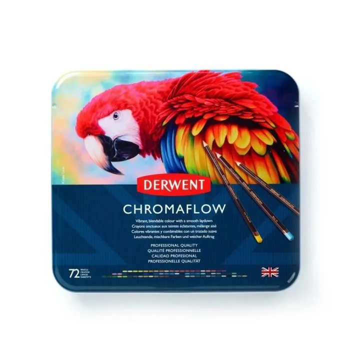 Derwent, boîte de 72 crayons de couleurs Chromaflow, mines tendres de 3,5 mm, faciles à estomper, pour dessin &-0