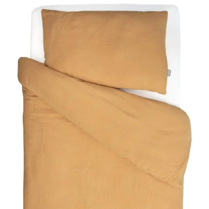 Parure de lit housse de couette et taie d'oreiller Jeanne 100x140 cm Camel-0